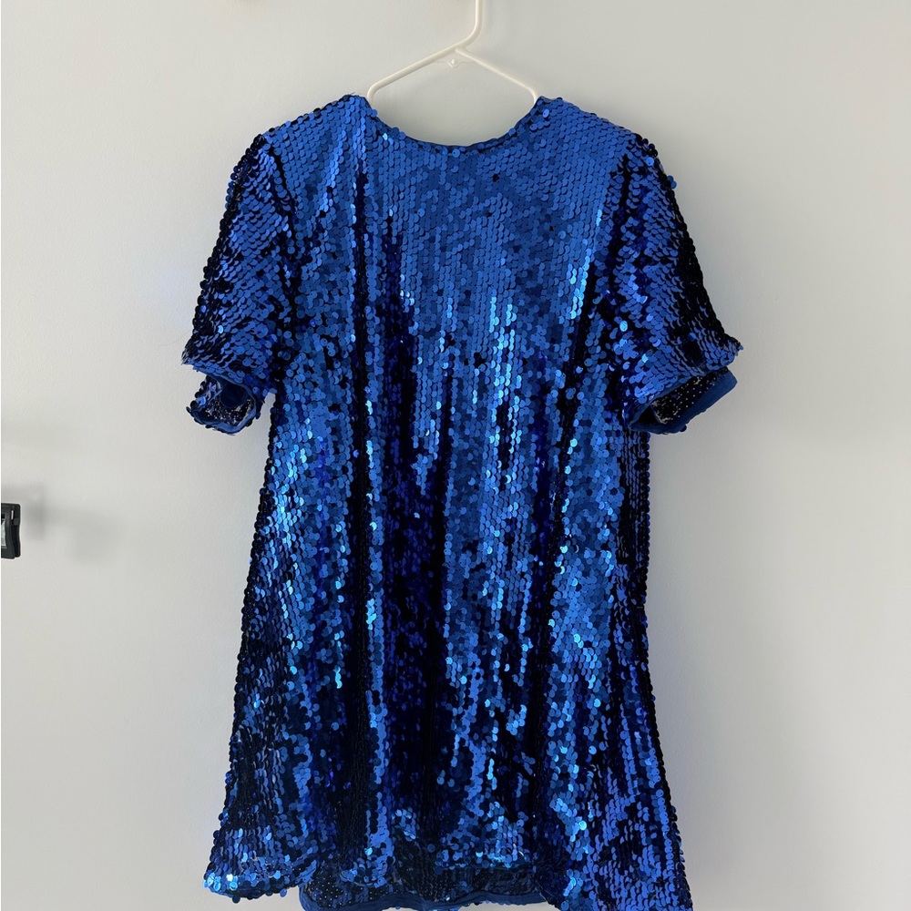 Maeve Shimmering Blue The Emmy Short-Sleeve Swing Mini Dress